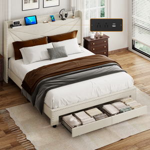 <span class=keywords><strong>Cadre</strong></span> de lit moderne multifonctionnel pour chambre à coucher avec double tiroir USB - Product Image 2