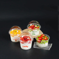 Pot en plastique à paroi simple 250 ml 300 ml, gobelets à dessert en PP avec couvercle et cuillère pour la pâtisserie, le yaourt, la crème glacée, la gelée, le pudding, le gâteau au lait