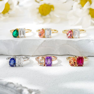 Bague Toi et Moi en or massif blanc, jaune, rose, couleur or massif, moissanite, pierre précieuse de laboratoire, bague de fiançailles - Product Image 1