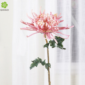 Fleur décorative d'intérieur en caoutchouc souple, chrysanthème rouge haute simulation - Product Image 4