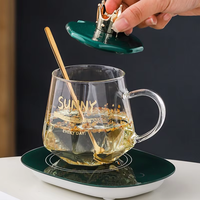 Chauffe-tasse USB en verre moderne en gros avec réglage de température, logo personnalisé, boîte cadeau verte/rose pour bureau, maison, cadeaux promotionnels