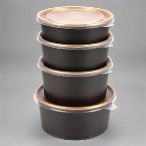 Los mejores cuencos de sopa de papel negro de 16oz 24oz 32oz con tapas para comida caliente Contenedor de alimentos frustrado dorado Ensaladeras desechables de papel - Product Image 4
