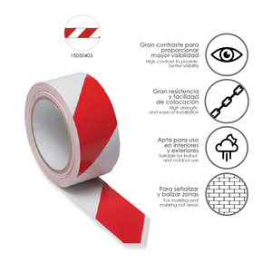 Nastro di segnalazione rosso/bianco in LDPE, rotolo da 70 mm x 200 metri PLUS - Product Image 3