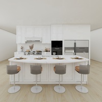 Armoires de cuisine modernes de style cascade de haute qualité CBMmart avec finition acrylique et panier de rangement