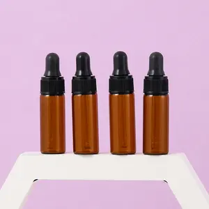 Free Sample 5ml Amber Glass Bottles Cosmetic Packaging Brown Essential Oil Bottles Pipette Dropper Vials