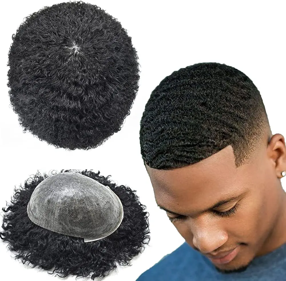 Peruca de cabelo humano afro 6 '', unidade de substituição toupee 8x10 polegadas, peruca masculina para homens pretos