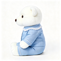 Peluche d'ours blanc super douce et moelleuse Kawaii, vêtements de nuit rayés avec col en dentelle bleu clair, pour cadeau, jouet en peluche