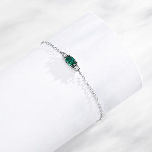Pulsera de Cadena Ovalada de Plata de Ley S925 con Circonitas en Colores Verde Oscuro y Azul, Exclusivamente para Mujeres, Versión de Cobre Personalizable - Product Image 4