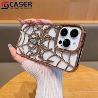 Coque de téléphone créative 3D ajourée, dissipation thermique, motif toile d'araignée électroplaquée, souple, pour iPhone 12-17
