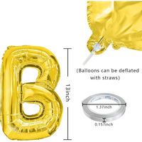 Kit de ballons en feuille d'aluminium pour bannière Joyeux Anniversaire avec lettres de l'alphabet, ballons Mylar de 16 pouces pour la décoration de fond de fête, comprenant une paille et du ruban adhésif