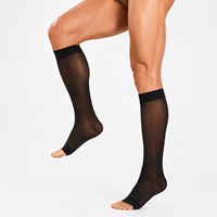 Chaussettes de compression transparentes à bout ouvert 15-20 mmHg, hauteur genou, en nylon et élasthanne, respirantes, à détection par aiguille, réduisent l'enflure et la fatigue des jambes