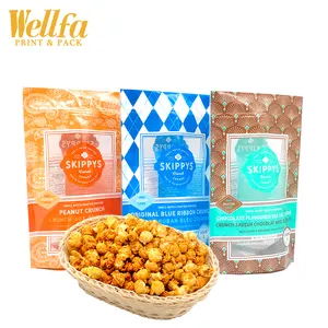 Doypack Custom Design Printed 250g 500g Resealable Snack Puffs Food Mylar Bag Window Popcorn Plastic Packaging Stand Up Pouch