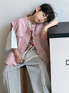 D839 Gilet de travail coréen pour garçons en polyester/coton, nouvelle collection printemps 2026, rose, excellente qualité, vente flash - Product Image 2