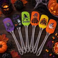 Spatule en silicone d'Halloween, manche en plastique transparent, imprimé citrouille, fantôme, sorcière, résistante à la chaleur, pour mélanger les gâteaux
