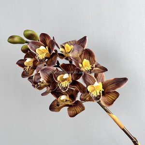 ثمانية رؤوس بيضاء وردية Cymbidium ، ساق لمس حقيقي لحفلات الزفاف المنزل عيد الميلاد عيد الشكر التخرج - Product Image 2