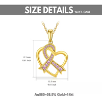 Bijoux sur le thème des survivants du cancer du sein Collier pendentif coeur ruban rose en or massif 14 carats