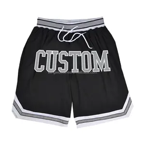 Pantalones cortos de baloncesto de malla retro para niños con logotipo bordado personalizado al por mayor con sublimación de equipo de bolsillo