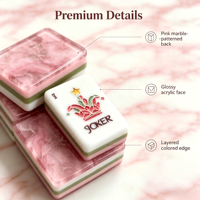 Ensemble de tuiles de mahjong florales de luxe en quartz rose avec dos en marbre, 3 couches d'acrylique gravé, cadeau de divertissement pour femmes et famille, personnalisable OEM