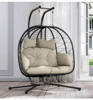 Fauteuil suspendu double en forme d'œuf, avec cadre métallique extérieur résistant aux intempéries, coussiné, pliable, pour balcon