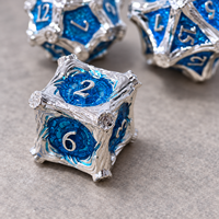 Jeu de dés en métal argenté bleu, polyédriques à bords tranchants, pour RPG, D4 D6 D8 D10 D12 D20, motif branche de forêt, pour jeu de société