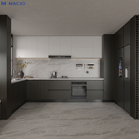 Ensemble d'armoires de cuisine intelligentes MACIO avec finition mate anthracite et design en marbre blanc pour salle d'exposition de meubles modernes, concessionnaires recherchés