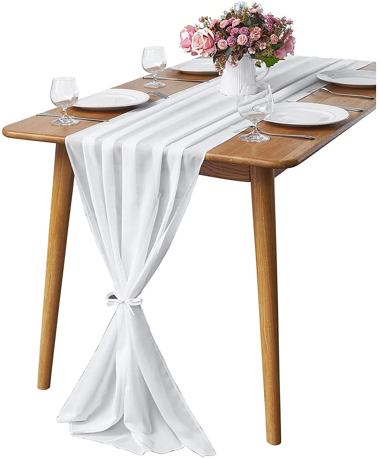 Taplak Meja Tipis Putih 29X120 Inci Taplak Meja untuk Resepsi Pernikahan Boho Pedesaan Dekorasi Pesta Pernikahan Pengantin