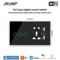 Interrupteur intelligent de 146mm avec prise universelle certifié CE Tuya panneau en verre trempé intelligent interrupteur Wifi compatible feu neutre unique