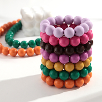 Ensemble de bijoux en acrylique pour femmes, bracelet élastique à perles de couleur unie, collier à perles rondes de 16 mm, bijoux simples et tendance
