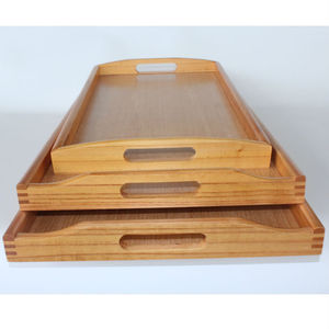 ชุดถาดเสิร์ฟไม้เนื้อแข็ง 3 ขนาด พร้อมหูจับ สำหรับเสิร์ฟชา กาแฟ ผลไม้ในโรงแรม - Product Image 1