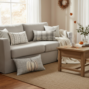 Ensemble de 4 housses de coussins décoratifs gris rayés style farmhouse 12x20 pouces, motif Buffalo Plaid et citrouille, pour l'automne et Thanksgiving - Product Image 3