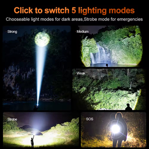 ไฟฉายกำลังสูงระยะไกลแบบรวมแสงสปอตและฟลัดไลท์ 10 หลอด LED P50 พร้อมพอร์ต USB สำหรับชาร์จ  ไฟฉายพกพาอเนกประสงค์ - Product Image 6