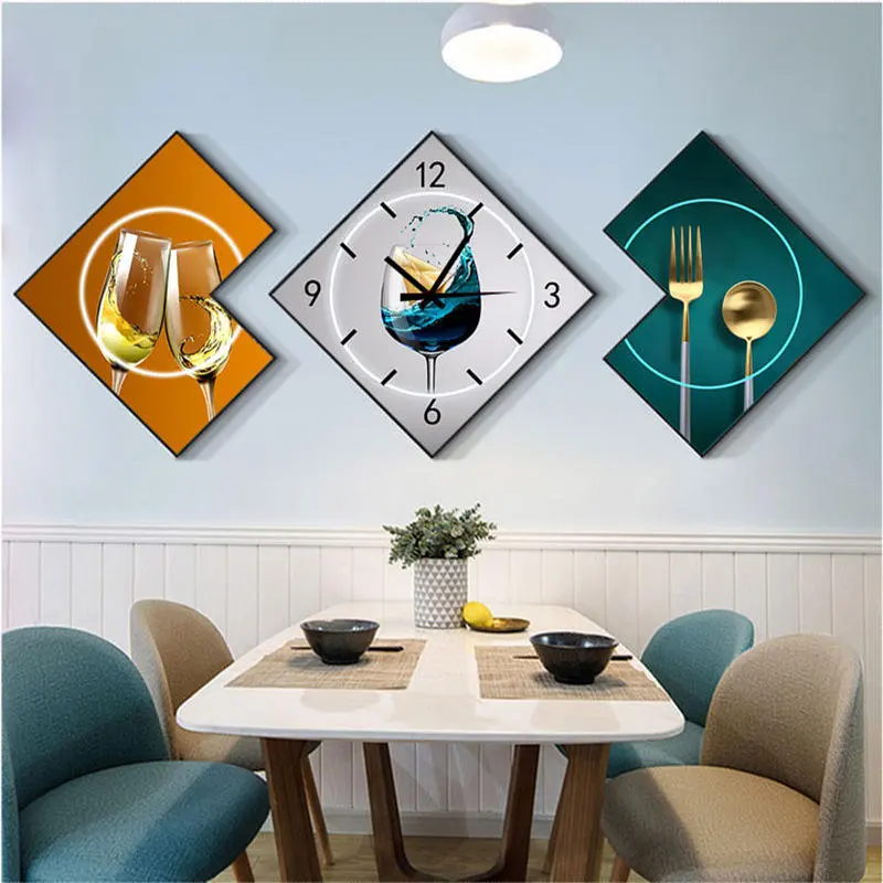 Relógio de parede nórdico luxuoso de 3 peças, moderno e minimalista, pintura de porcelana de cristal para decoração de sala de estar, sofá, fundo, arte de parede