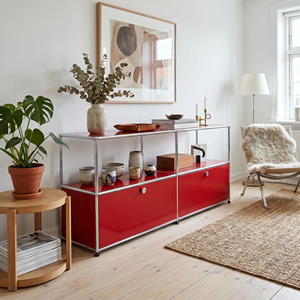 Luxury Bauhaus Modular <b>Sideboard</b> Mid-century Modern Stainless Steel 3-shelf Living Room <b>Storage</b> Shelving Cabinet - Product Image 6