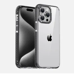 Fashion Double Color TPE Soft Bumper Clear Acrylic Shockproof Phone Case For IPhone 15 Pro Max Transparent Hard Cover