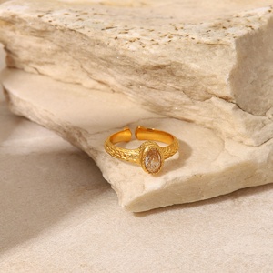 High Quality Jewelry Gold Plated Open <b>Ring</b> <b>Adjustable</b> <b>Size</b> Stainless Steel Natural Stone Women <b>Rings</b> - Product Image 4