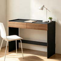 Escritorio de Estudio Moderno con 2 Cajones, Escritorio para Computadora con Altura Ajustable, Acabado en Madera Negra para Oficina en Casa