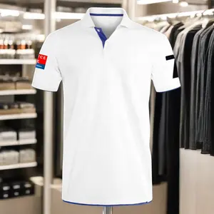 Men's High Quality Slim Fit Cotton Polo Shirt Embroidered Logo Patch Short Sleeve Performance Golf Shirt