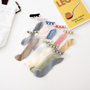 Calze trasparenti alla caviglia da donna calze in seta a rete con perle calze alla caviglia elastiche in pizzo di cristallo trasparente - Product Image 2