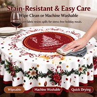 Nappe de Noël ronde ChamXue en polyester imperméable – Housse de table pour dîner de fête, décoration de Noël pour la maison