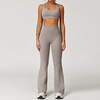 Ensemble de yoga pour femmes avec logo personnalisé, couleur unie, leggings de yoga taille haute avec vêtements de fitness à séchage rapide, ensemble de course