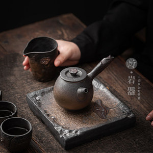 Chinese Style Coarse Pottery Teapot Round Side Handle Handheld Kung Fu <b>Tea</b> Brewing <b>Pot</b> With Lid <b>Ceramic</b> Household Office Use - Product Image 3