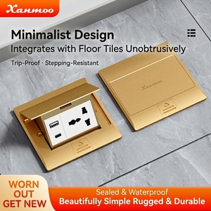 Enchufe de Piso Empotrado Ultrafino Impermeable con Amortiguación Dorada de Aleación de Aluminio Tipo 120, 16A 10A, 3 Tomas Universales - Product Image 2