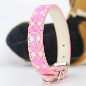 Alta calidad brillante al por mayor <span class=keywords><strong>Bling</strong></span> PU material Plaid perro <span class=keywords><strong>collar</strong></span> cuero mascota - Product Image 1