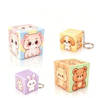 Vente en gros de porte-clés mini cube magique créatif personnalisé, 3 cm, 3,5 cm, 3*3, impression UV, motif de dessin animé, puzzle de poche, jouets éducatifs