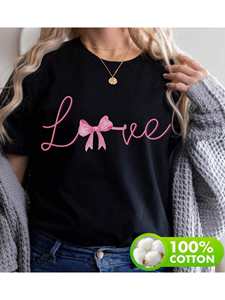 T-shirt di San Valentino per donna, simpatica maglietta in cotone con stampa a tema amore, girocollo, manica corta, vestibilità regolare, primavera estate, in jersey lavorato a maglia - Product Image 3