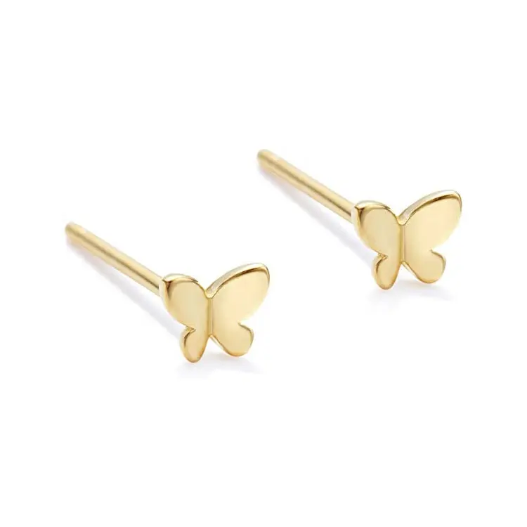 xjy Hot Sale Fine Jewelry 10K 14K Solid Gold Butterfly Shape Earring Post Helix Piercing Earring Stud