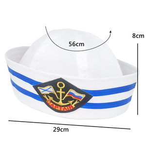 Sombrero de Sailor con bordado blanco, gorro redondo marino <span class=keywords><strong>militar</strong></span>, <span class=keywords><strong>disfraz</strong></span> de ancla azul, sombrero de Sailor, <span class=keywords><strong>accesorios</strong></span> de Cosplay de lujo - Product Image 2