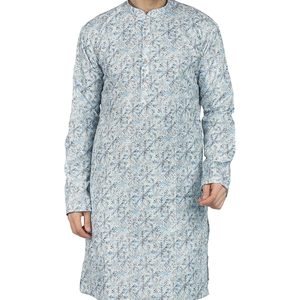 Triloki Men's <b>Long</b> Kurta Printed 100% Cotton Breathable Poplin Fabric <b>Eid</b> Diwali Festival Wear - Product Image 5