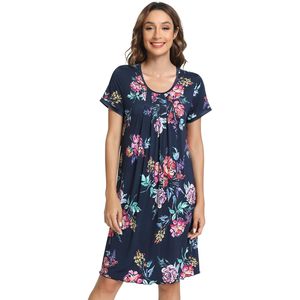 Robe de Nuit Décontractée en Viscose de Bambou Tricotée à Manches Courtes pour Femme, Motif Floral Doux, Vêtement de Nuit Élégant à Motifs Floraux, Vente en Gros - Product Image 1