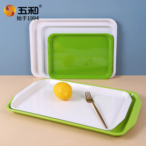 Five And Harmony Melamine Serving Tray Rectangular Thickened White Green Hotel Cafe Restaurant Use - Product Image 1